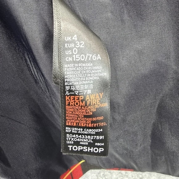 Topshop Red Tartan Plaid Leopard Print Blazer Mixed Pattern Jacket Woman Size 0 - Picture 6 of 12